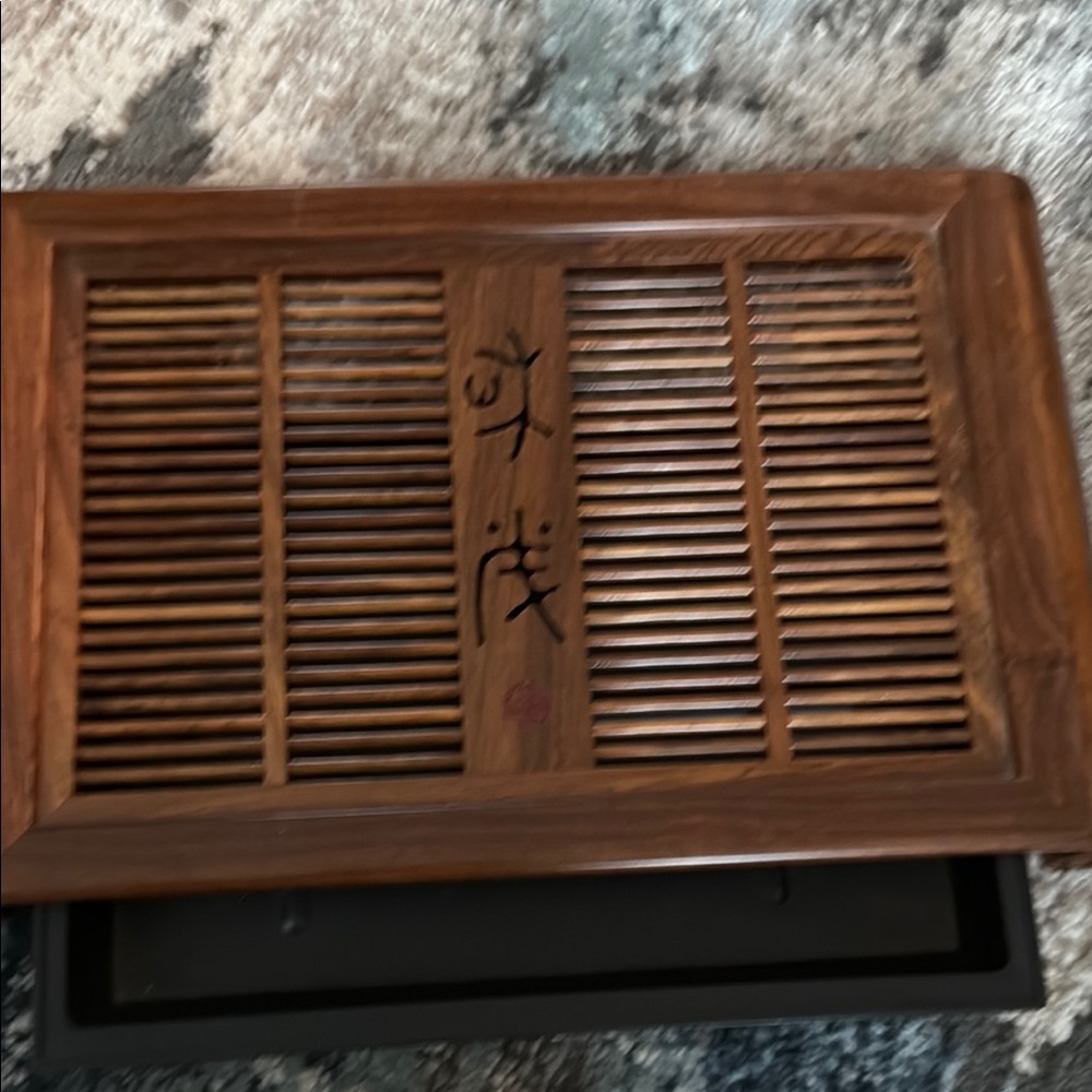 Authentic Collectable Intricate Wooden Tea Tray with Calligraphy - Picture 2 of 9